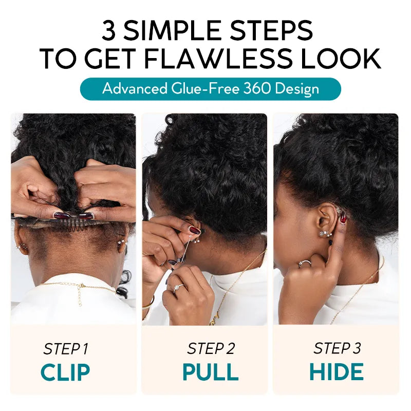 Super Natural Kinky Straight Invisi Strap Snug Fit 360 Transparent Lace Frontal Bleached  Knots Pre Cut Lace Wig