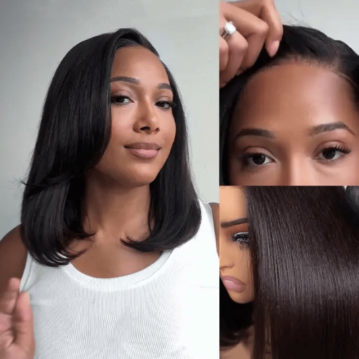 Wear Go Yaki Straight Glueless Bob Wig Pre Cut Lace Wig Natural Human Hair Wig