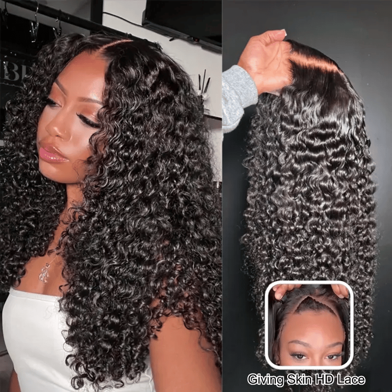 Ashimary Pull Go 13x6 Full Wig Transparent Lace Front Wig Natural Black Color Jerry Curly Hair