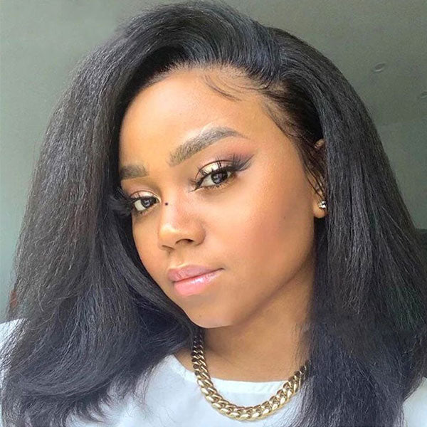 Wear & Go Bob Wig Kinky Straight HD Lace Closure Wig with Pre-Bleached Knots