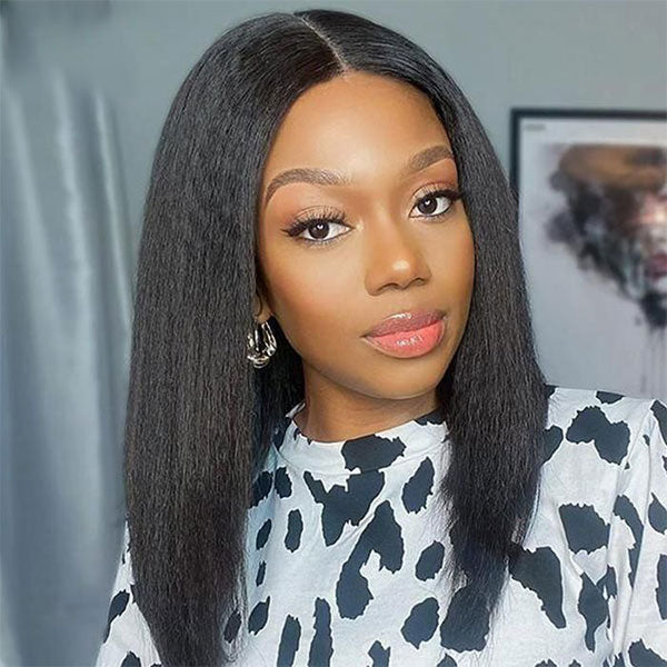 Wear & Go Bob Wig Kinky Straight HD Lace Closure Wig with Pre-Bleached Knots