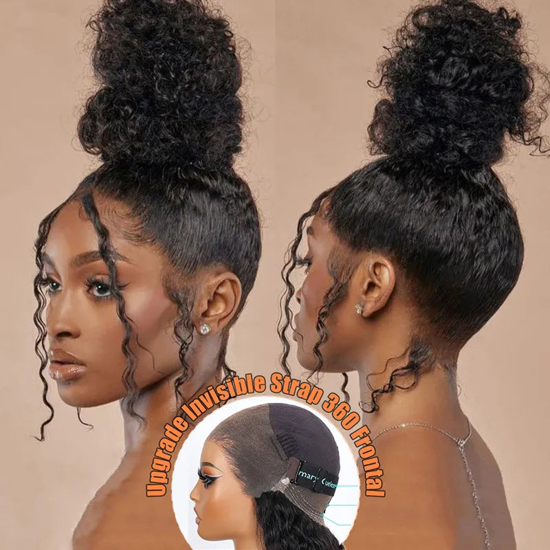 Kinky Curly Invisi Strap Snug Fit 360 Transparent Lace Frontal Bleached  Knots Pre Cut Lace Wig