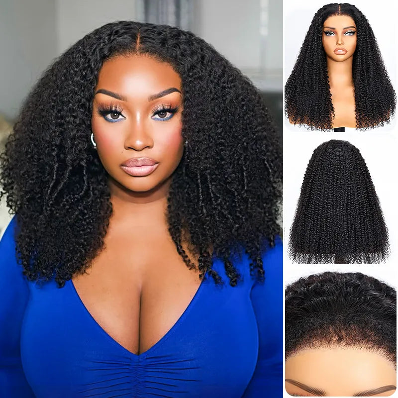 3C Newborn Hairline Curly Edge Kinky Curly Wig 6x4.5 Lace Closure Natural Hairline Blend Away