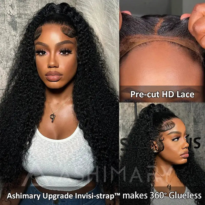 Kinky Curly Invisi Strap Snug Fit 360 Transparent Lace Frontal Bleached  Knots Pre Cut Lace Wig