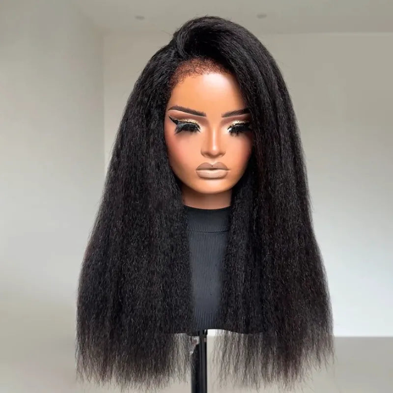 6x4.5 Lace Closure Kinky Straight Wig with Kinky Baby Hair for Black Women Glueless Natural Newborn Hairline Blend Beginner Friendly Wig