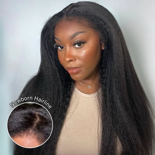 Newborn Hairline Kinky Straight Glueless 4x4 Lace Wigs Bye Bye Knots Human Hair Lace Wig