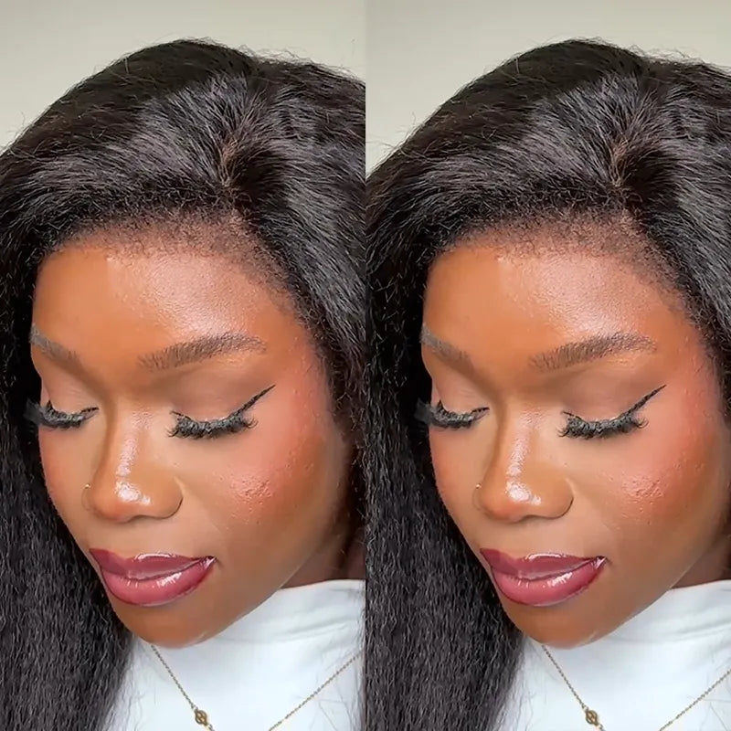 6x4.5 Lace Closure Kinky Straight Wig with Kinky Baby Hair for Black Women Glueless Natural Newborn Hairline Blend Beginner Friendly Wig