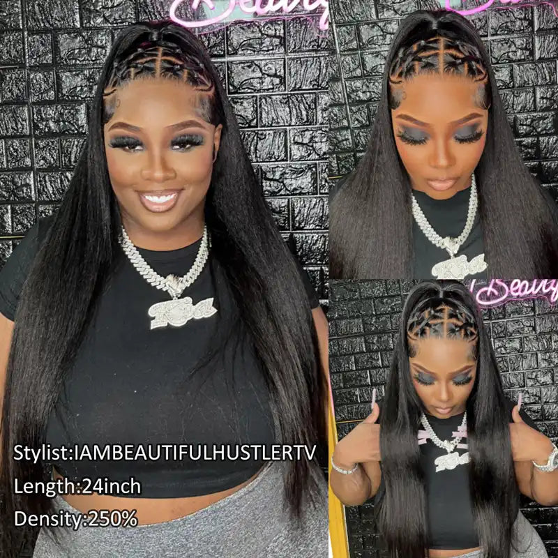 Pull Go 13x6 Full Wig Transparent Lace Kinky Straight Wig Natural Black Color