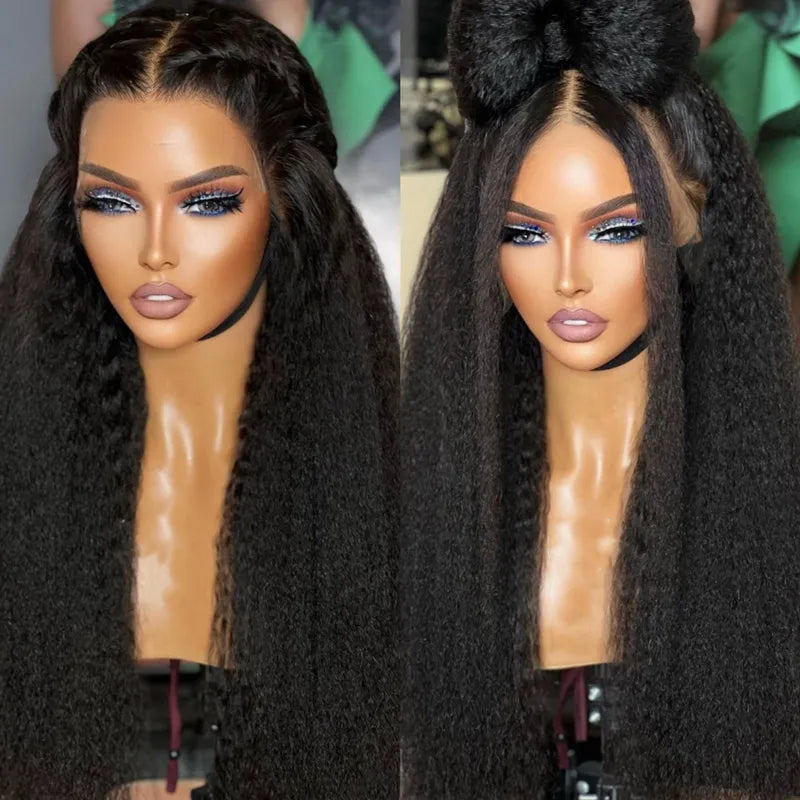 Super Natural Kinky Straight Invisi Strap Snug Fit 360 Transparent Lace Frontal Bleached  Knots Pre Cut Lace Wig