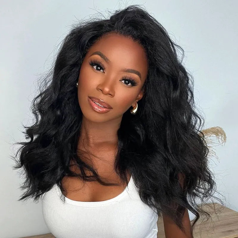 Easy Wear Kinky Straight Half Wig With Drawstring Comfortable Fit No Glue Needed