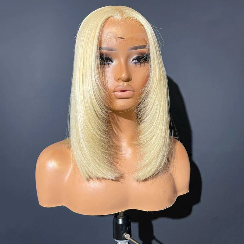 Layered Cut 613 Blonde Bob Wig 5x5 Transparent Lace Skin Melt Lightweight Fashion
