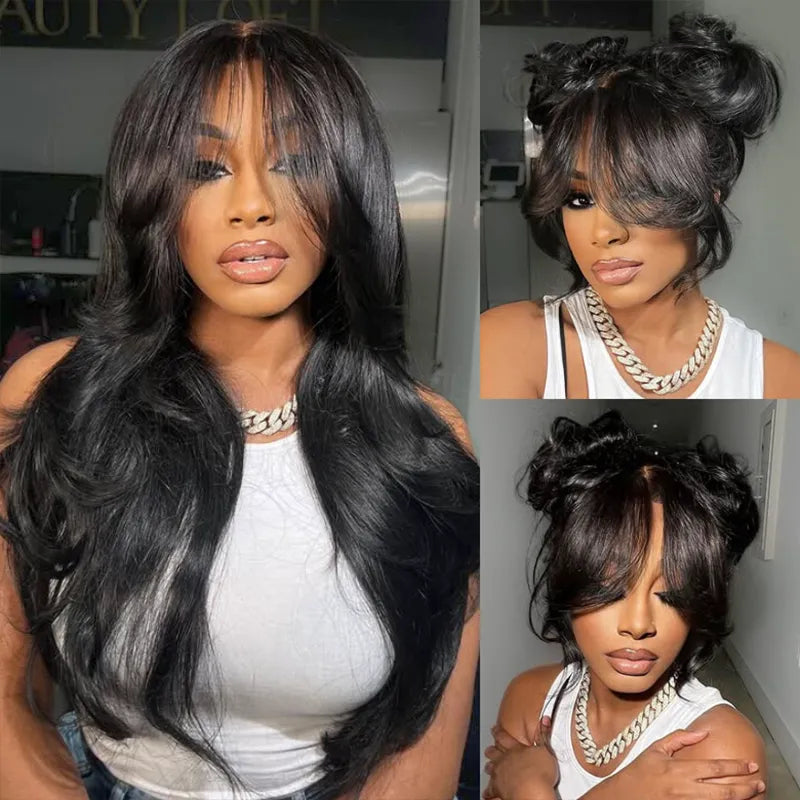 Layer Cut Body Wave With Bang 360 Invisi Strap Lace Frontal Wig Glueless Salon Hairstyles