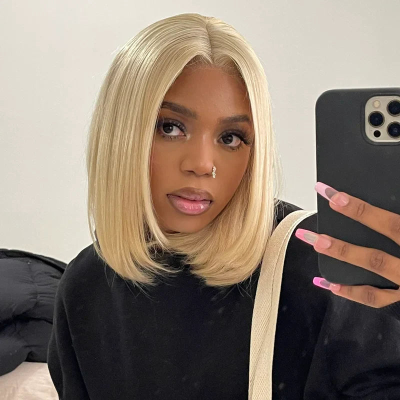 Layered Cut 613 Blonde Bob Wig 5x5 Transparent Lace Skin Melt Lightweight Fashion