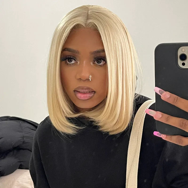 Layered Cut 613 Blonde Bob Wig 5x5 Transparent Lace Skin Melt Lightweight Fashion