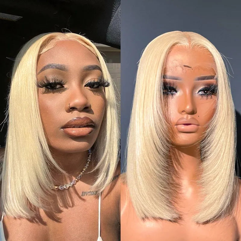 Layered Cut 613 Blonde Bob Wig 5x5 Transparent Lace Skin Melt Lightweight Fashion