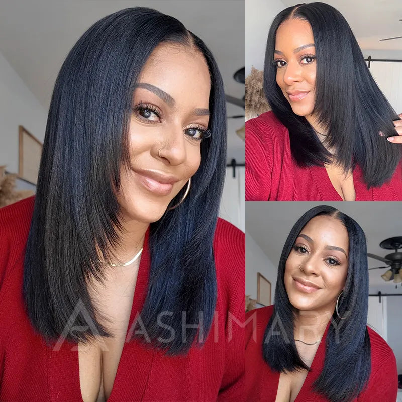 Wear Go Yaki Straight Glueless Bob Wig Pre Cut Lace Wig Natural Human Hair Wig