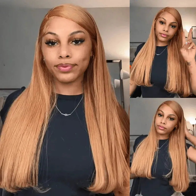 Ashimary Light Flaxen Brown Color 13x4 Lace Front Straight Wig Pre-plucked Human Hair