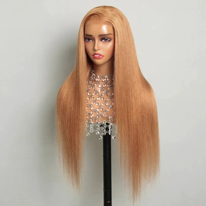 Ashimary Light Flaxen Brown Color 13x4 Lace Front Straight Wig Pre-plucked Human Hair