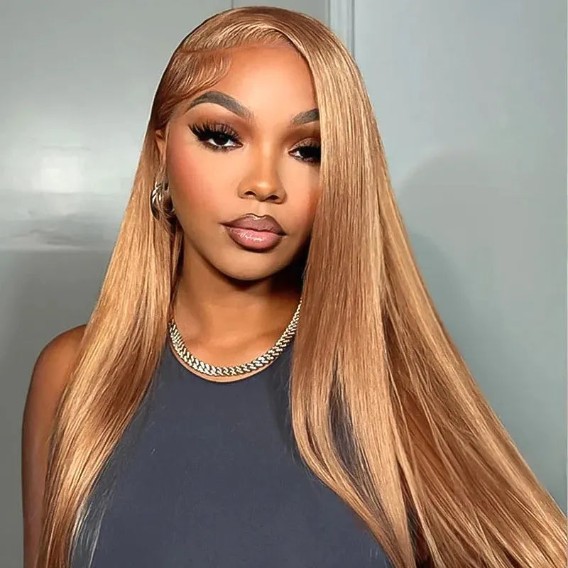 Ashimary Light Flaxen Brown Color 13x4 Lace Front Straight Wig Pre-plucked Human Hair