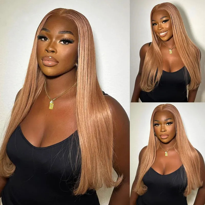 Ashimary Light Flaxen Brown Color 13x4 Lace Front Straight Wig Pre-plucked Human Hair