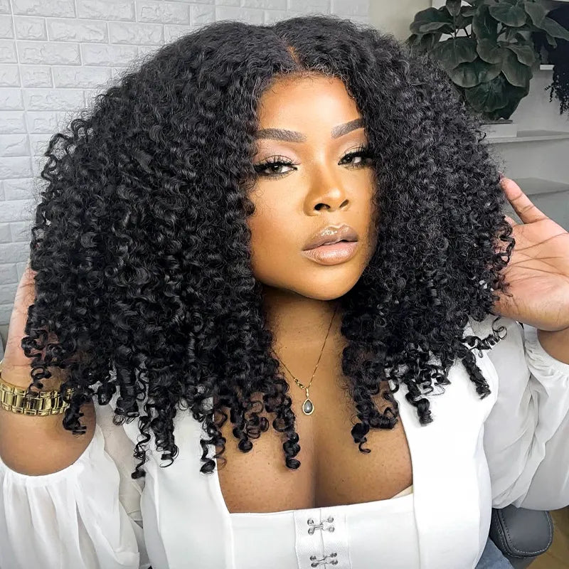 3C Newborn Hairline Curly Edge Kinky Curly Wig 6x4.5 Lace Closure Natural Hairline Blend Away