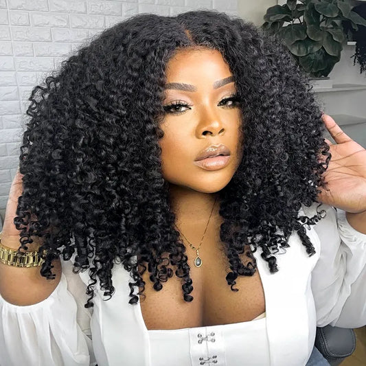 3C Newborn Hairline Curly Edge Kinky Curly Wig 6x4.5 Lace Closure Natural Hairline Blend Away