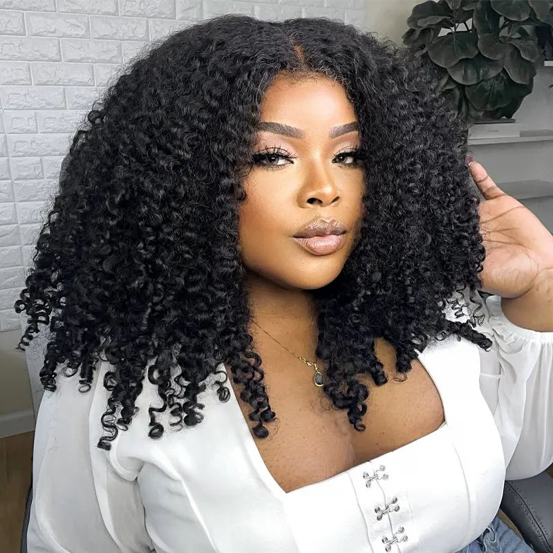 3C Newborn Hairline Curly Edge Kinky Curly Wig 6x4.5 Lace Closure Natural Hairline Blend Away