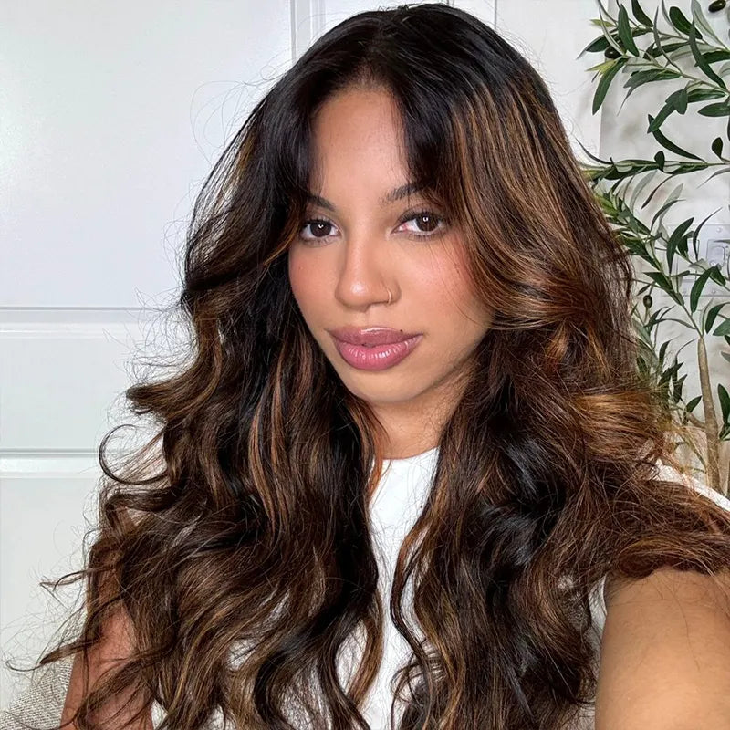 Balayage Highlights Dark Roots Body Wave 360 Skin Lace Frontal with Invisi Strap Human Hair Wig