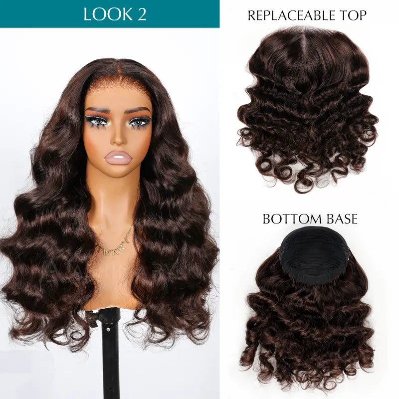 Ashimary PairUp Zippable Wig Highlight Body Wave Optional Replaceable Zip Lace Top 2 in 1