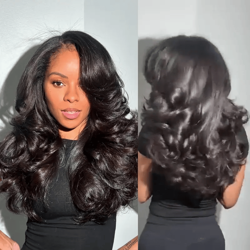 Peacock Curls Pull Go 13x6 Full Glueless Lace Front Wig Pre-Styled Heavy Layers Cut Human Hair