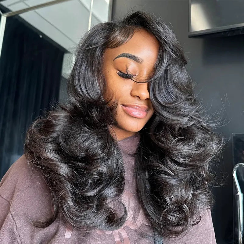 Peacock Curls Pull Go 13x6 Full Glueless Lace Front Wig Pre-Styled Heavy Layers Cut Human Hair