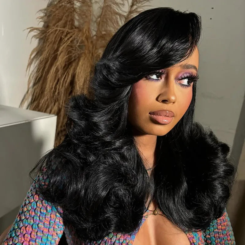 Peacock Curls Pull Go 13x6 Full Glueless Lace Front Wig Pre-Styled Heavy Layers Cut Human Hair
