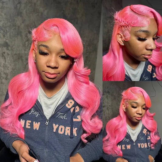 Pink Wig Body Wavy Lace Front Wig Ashimary Human Hair