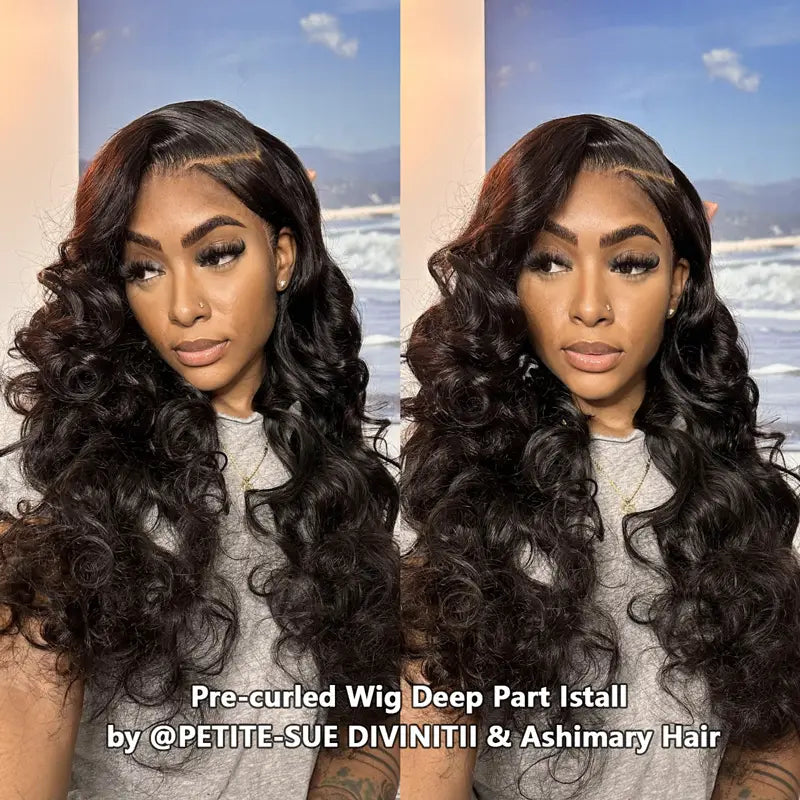 Pull Go 13x6 Full Glueless Wig Transparent Lace Front Wigs Body Wave Natural Black Ashimary Hair