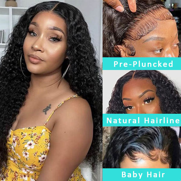 Vacation Vibes Kinky Curly 13x4 Invisible HD Transparent Lace Front Wigs Ready to Wear Pre Bleach Knots & Plucked Hairline & Pre-cut lace