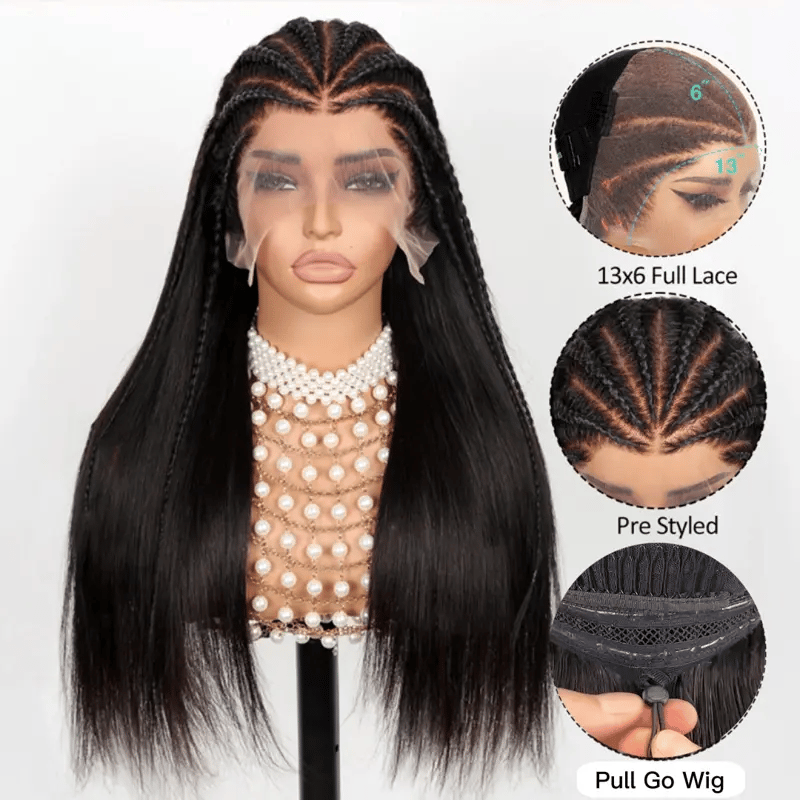 Ashimary Pull Go 13x6 Full Wig Half Braid Straight Transparent Lace Frontal Pre Bleached & Plucked Human Hair Pre Styled Glueless Wig