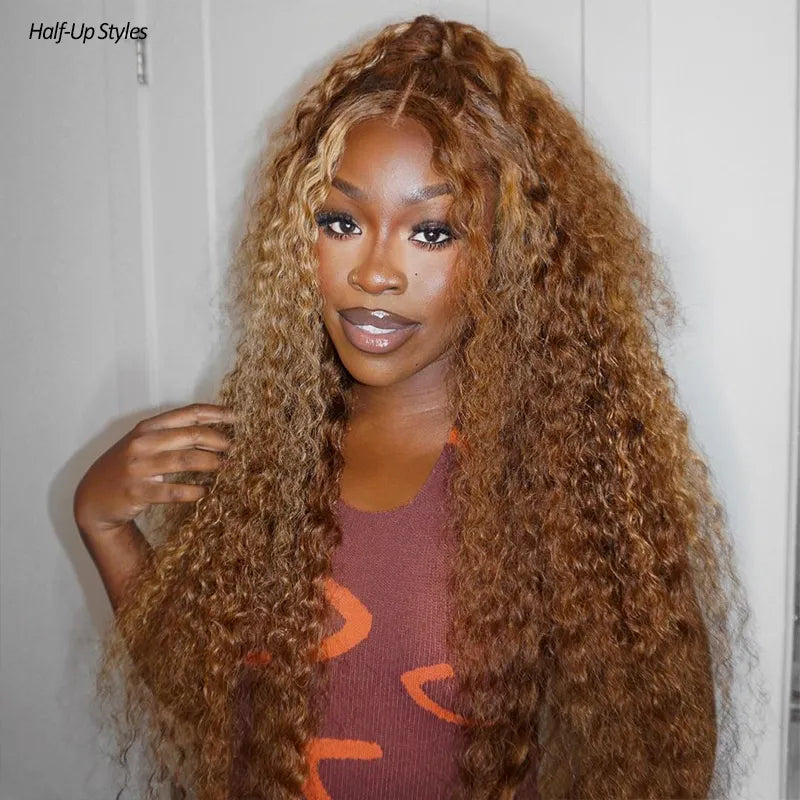 Honey Blonde Highlight Water Wave Pull Go 13x6 Full Skin Lace Wig Tiny Knots Glueless Wig