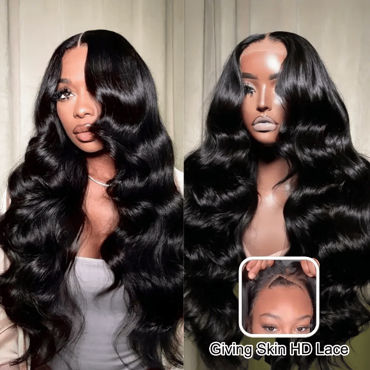 Pull Go 13x6 Full Glueless Wig Transparent Lace Front Wigs Body Wave Natural Black Ashimary Hair