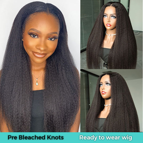 Perfect Kinky Straight Wear & Go Glueless Natural Hairline Pre Cut Hd Lace Ready to Wear Wig with Pre Bleached Knots