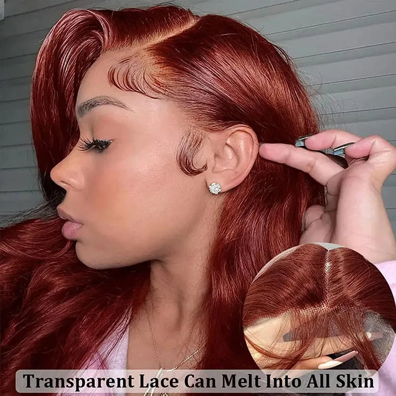 Reddish Brown 360 HD Transparent Lace Frontal Wigs Body Wave & Straight Pre Plucked 100% Human Hair