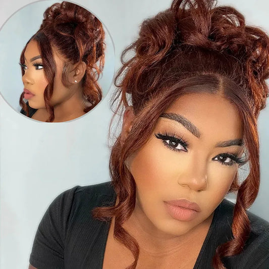 Reddish Brown 360 HD Transparent Lace Frontal Wigs Body Wave & Straight Pre Plucked 100% Human Hair