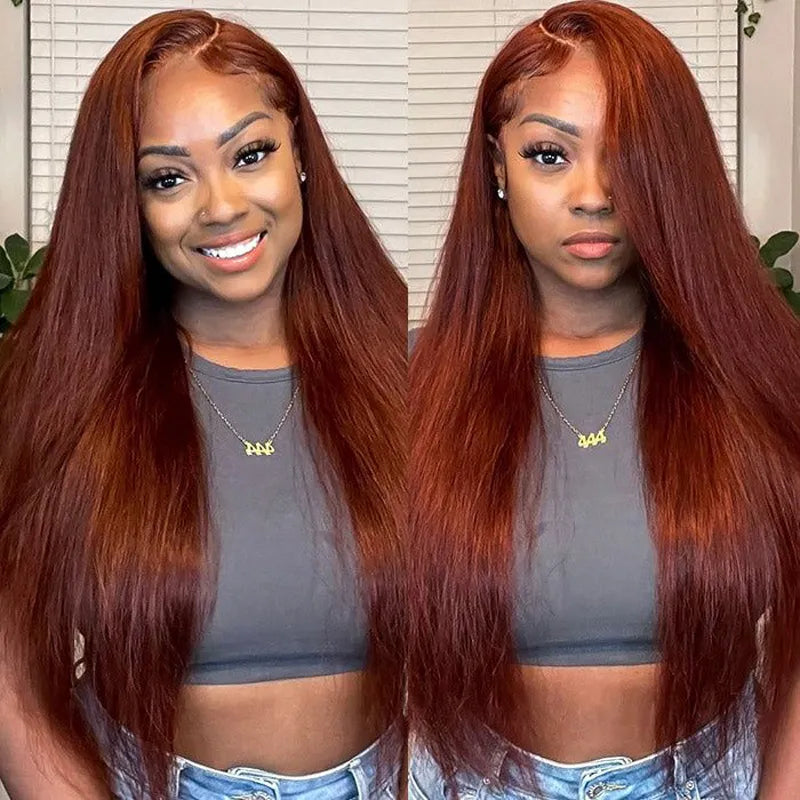 Reddish Brown Colored Straight Human Hair Lace Frontal Wigs 13x4 13x6 Transparent Lace Front Wigs Ashimary Virgin Hair