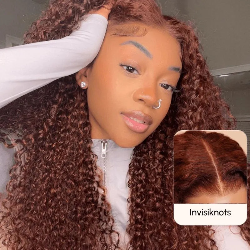 Reddish Brown Pre Eveything Wear & Go kinky Curly 5x5 Transparent Pre-cut Lace Closure Wig  Beginner Friendly Glueless Hair