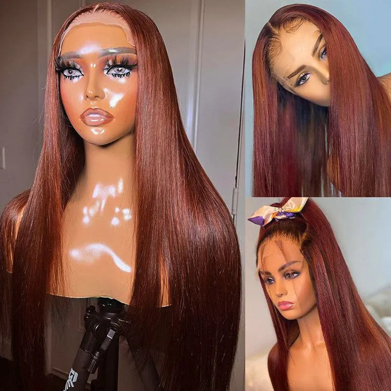 Reddish Brown Colored Straight Human Hair Lace Frontal Wigs 13x4 13x6 Transparent Lace Front Wigs Ashimary Virgin Hair