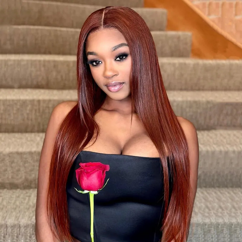 Reddish Brown Colored Straight Human Hair Lace Frontal Wigs 13x4 13x6 Transparent Lace Front Wigs Ashimary Virgin Hair