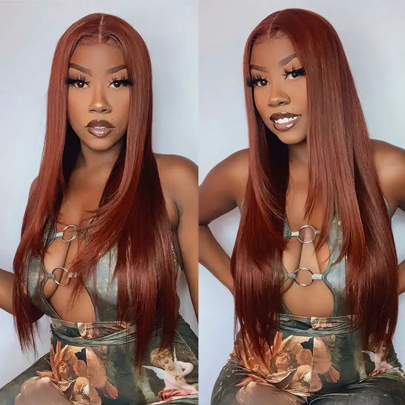 Reddish Brown Colored Straight Human Hair Lace Frontal Wigs 13x4 13x6 Transparent Lace Front Wigs Ashimary Virgin Hair