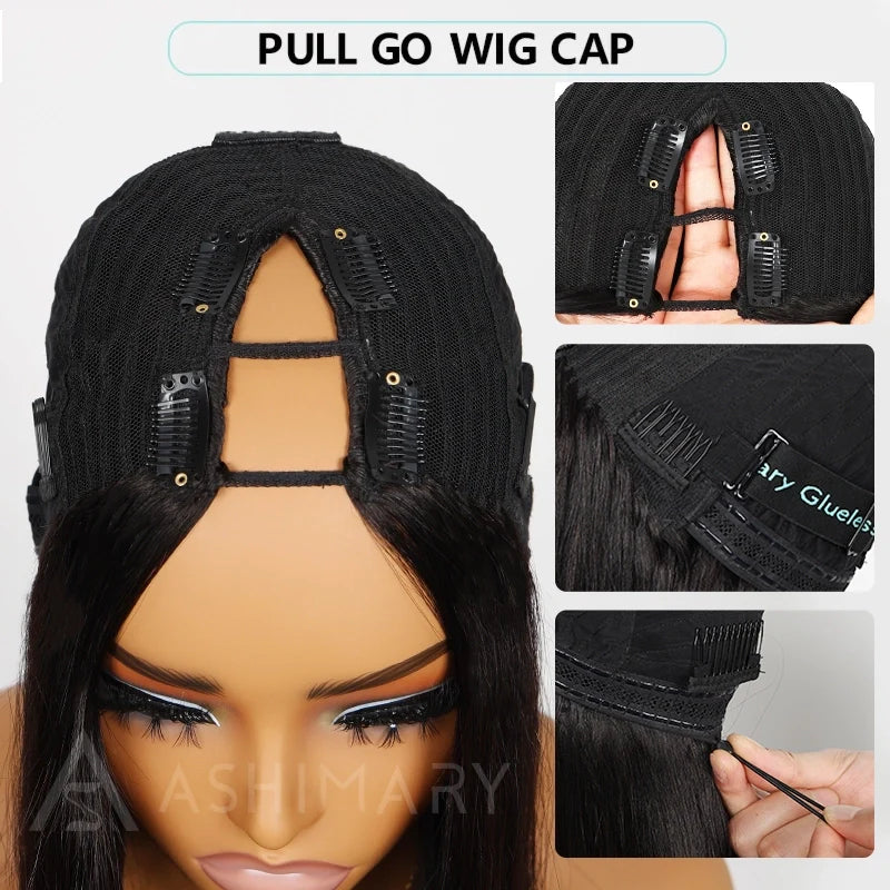 Pull Go Wig | Deep Wave Curly Glueless Bob V Part Wig Beginner Friendly Natural Scalp Thick Human Short Hair Ashimaryhair