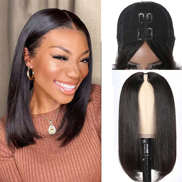 Pull Go Wig | Glueless Straight Bob V Part Wig Beginner Friendly Natural Scalp Thick Human Hair Ashimaryhair