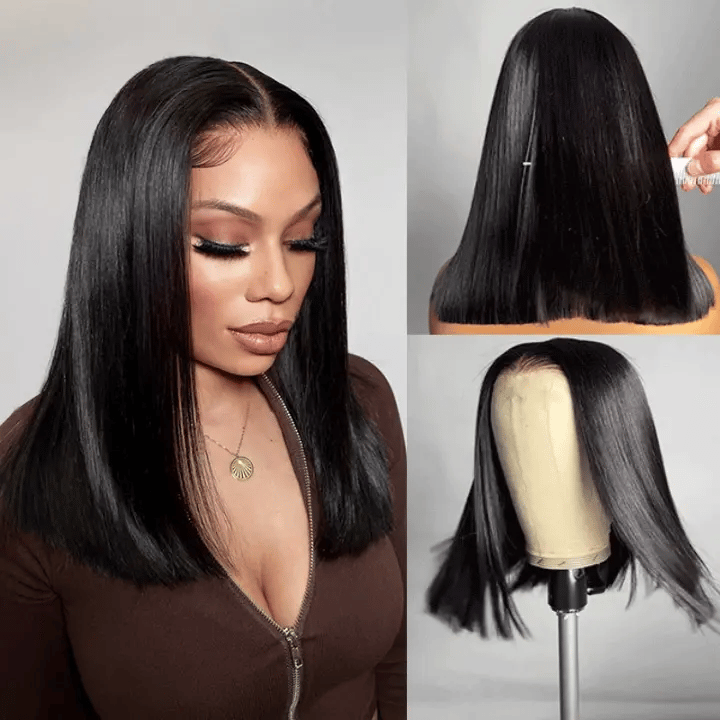 Double Drawn High Density Pre-Cut Lace Bob 13x4 Pull Go Transparent Lace Frontal Wigs Pre Bleached Knots