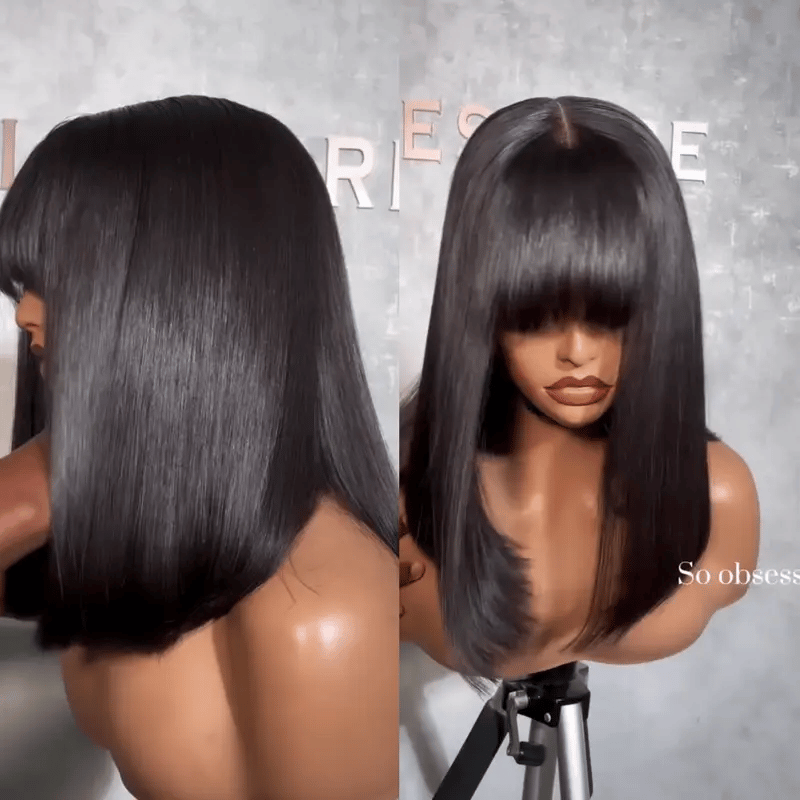 Pull Go 3x1 Lace Double Drawn Bob Wig True Scalp Bang Wig Bone Straight Silky Glueless High Density Human Hair